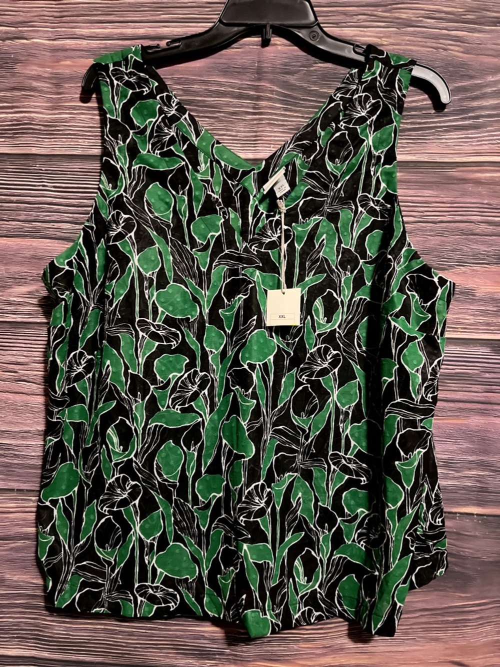 a new day Black Tank Top with Green Floral Print